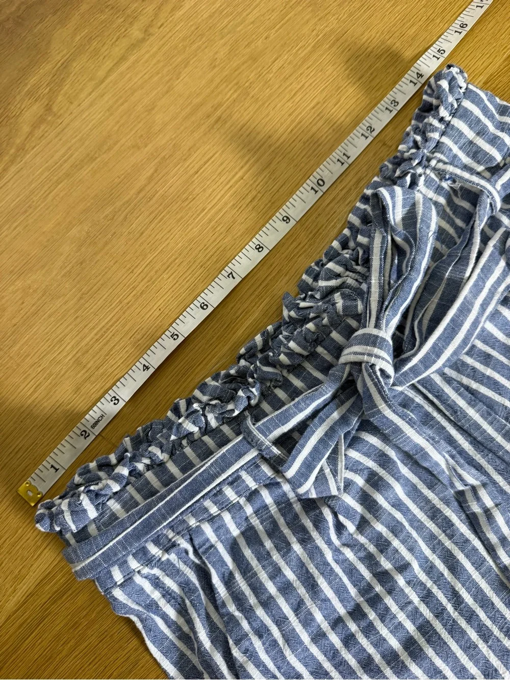 Blu Pepper Blue White Stripe Paperbag Scallop Hem Shorts Medium Cotton - Picture 4 of 11